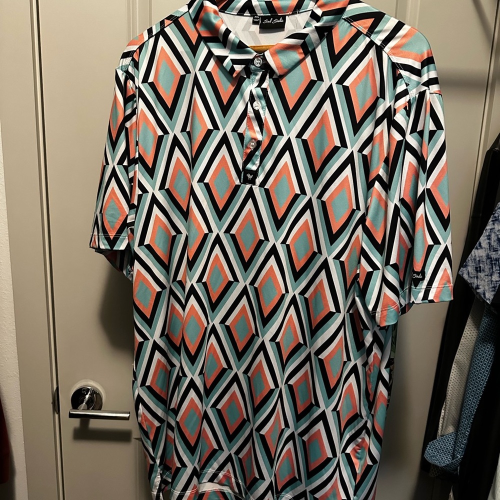 Bad Birdie Black and White Geometric Polo Shirt